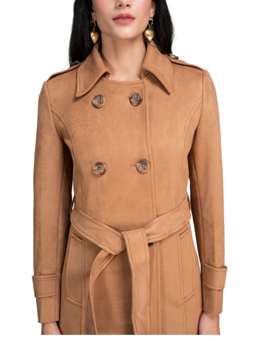 Women Double Breasted Coat Beige